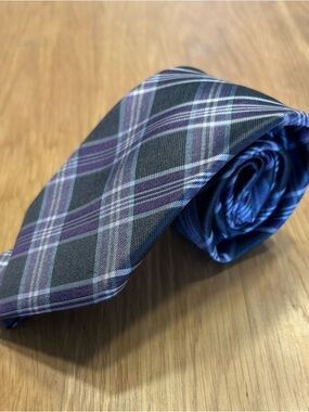 Ryan Seacrest Distinction Black and Purple Plaid Men's Tie